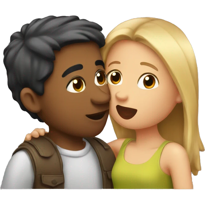 Two girls kissing a man on the cheek emoji