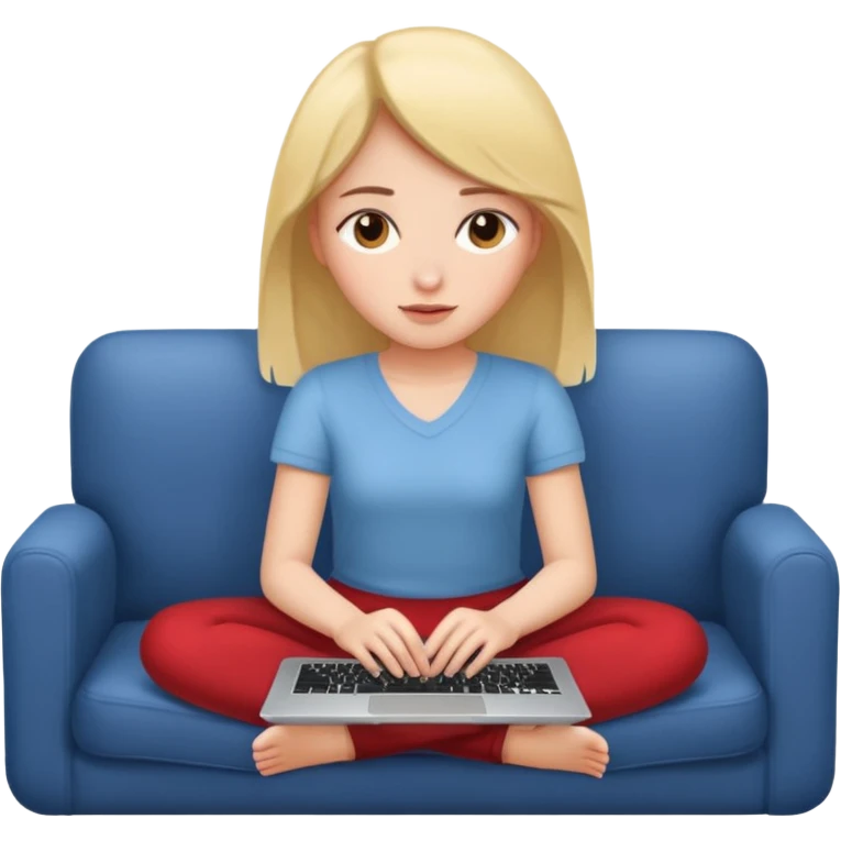 A girl is lying on the couch with a laptop, working emoji