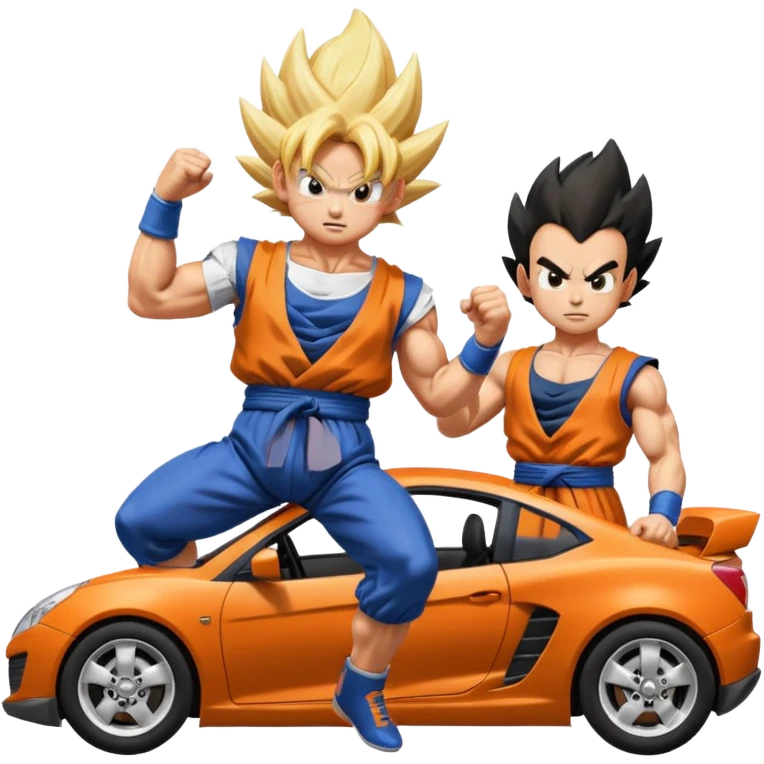 Goku crashes cars throw on Vegeta's head  emoji