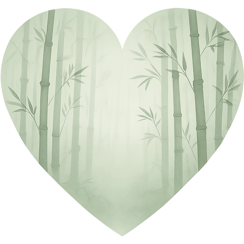 heart with a misty bamboo forest, clean digital illustration emoji
