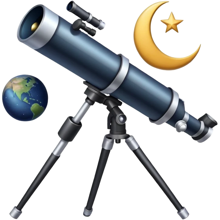 An icon featuring a telescope, stars, and a planet, symbolizing astronomy. The design includes a crescent moon, distant galaxies, and constellations, representing the study of space and celestial bodies. Transparent background highlights the exploration of the universe and cosmic phenomena. emoji