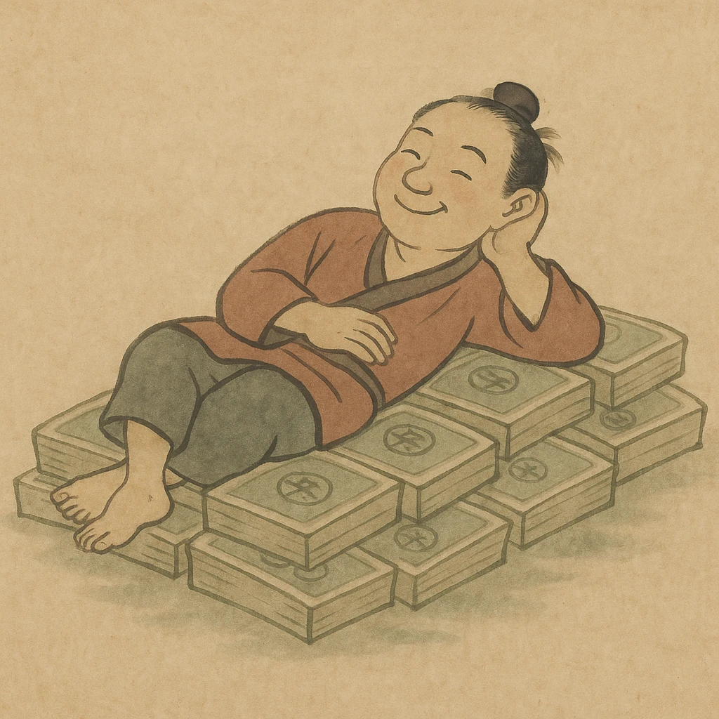 happy person napping on mattress of money emoji