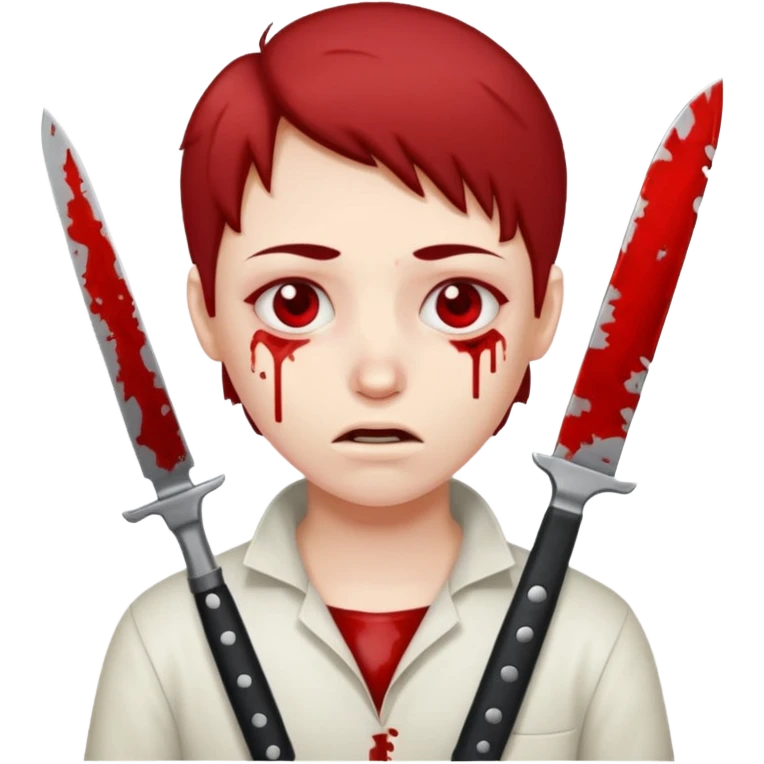 A person with a knife that looks tired and there’s blood on their neck and no blood in there eyes emoji