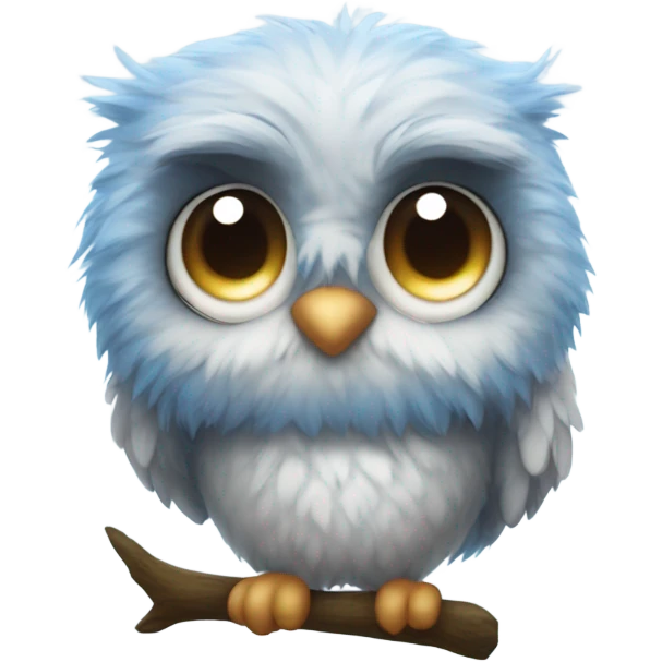 cute fuzzy owl who is so sleepy and she has a blue fluffy eye mask for sleeping that has bunny ears on the eye mask emoji