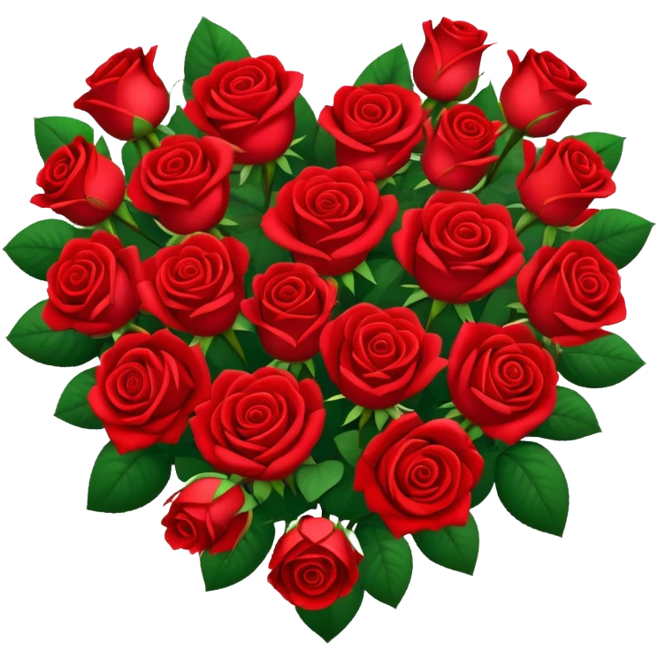 bouquet of red roses arranged in a heart shape emoji