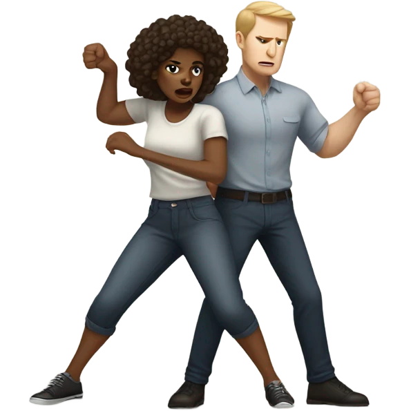 Black woman and white man  fighting emoji