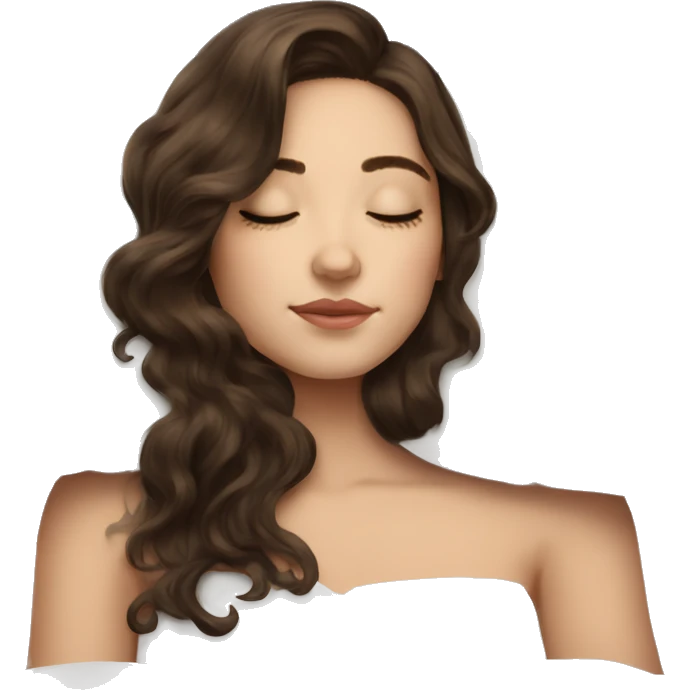 brunette shoulder length wavy hair girl sleeping beautifully with a silk pillow emoji