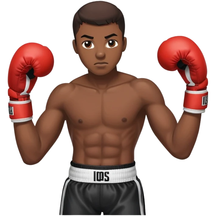 19-year-old Black male boxer in boxing stance, athletic build, boxing gloves emoji