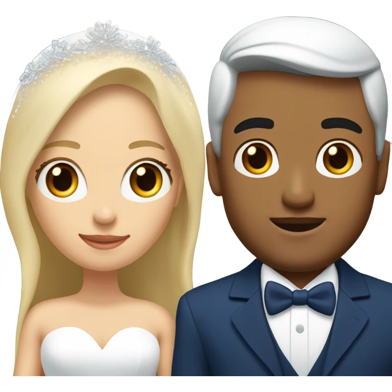 Puerto rican beard short hair with blue hat and navy blue suit getting Married with blond long hair girl with white  wedding dress  emoji