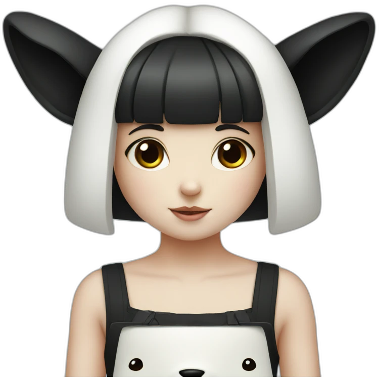 white rabbit with a little girl with black bangs emoji