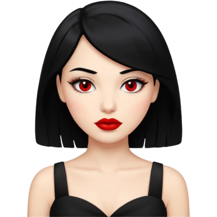 “Emoji girl, femme fatale, black hair. megan fox vibes black dress emoji