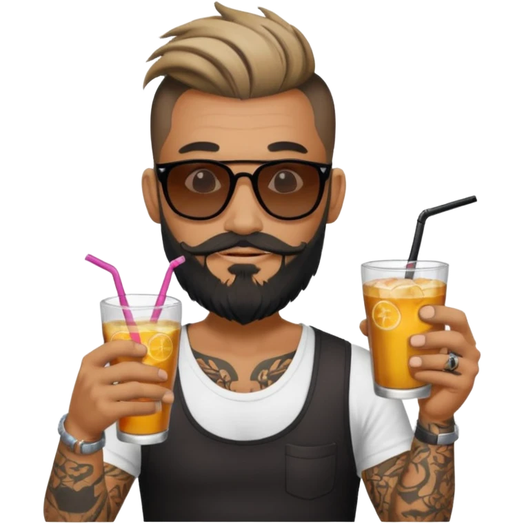 tatoo guy drink holders with sunglass bearded bun hair emoji