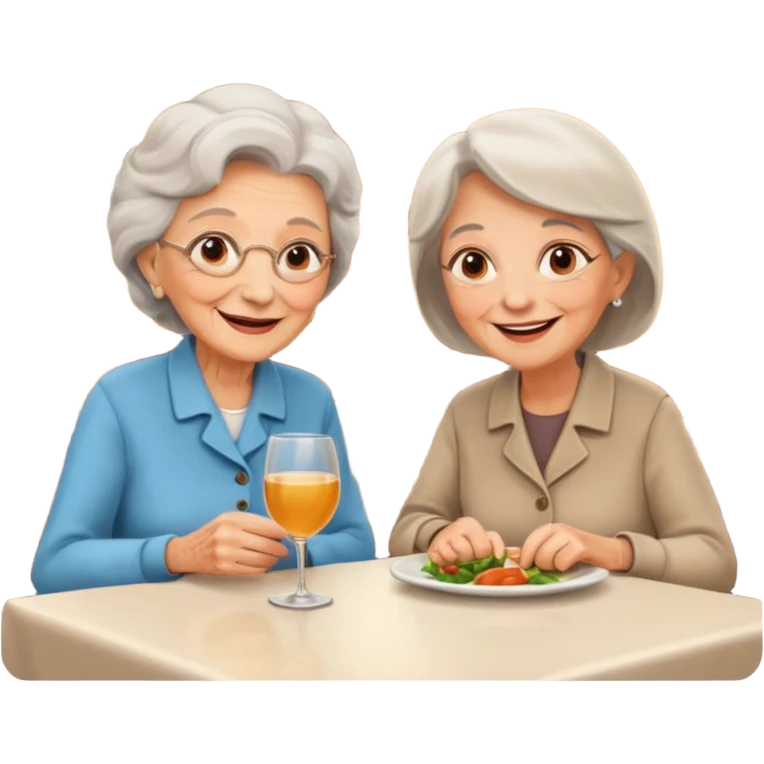 conversación dentro de un restaurant  dos personas y una de las persoans sea una abuela emoji