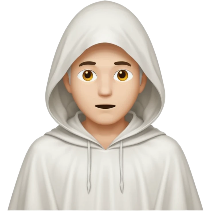 Make a guy in a ghost outfit with a point top emoji