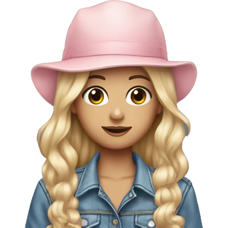 A white beautiful girl wearing denim baseball cap and a soft pink bow tie emoji
