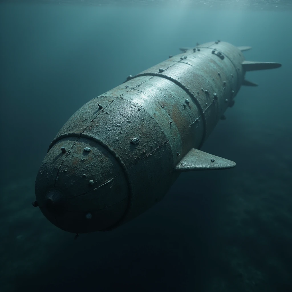 torpedo, detailed texture, realistic lighting, above water scene emoji