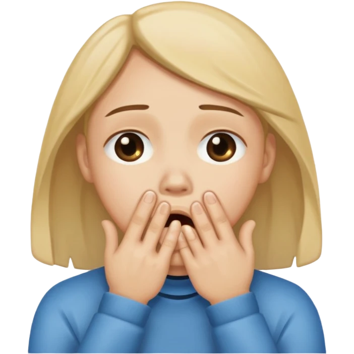 Crying pleading face with hand covering mouth emoji