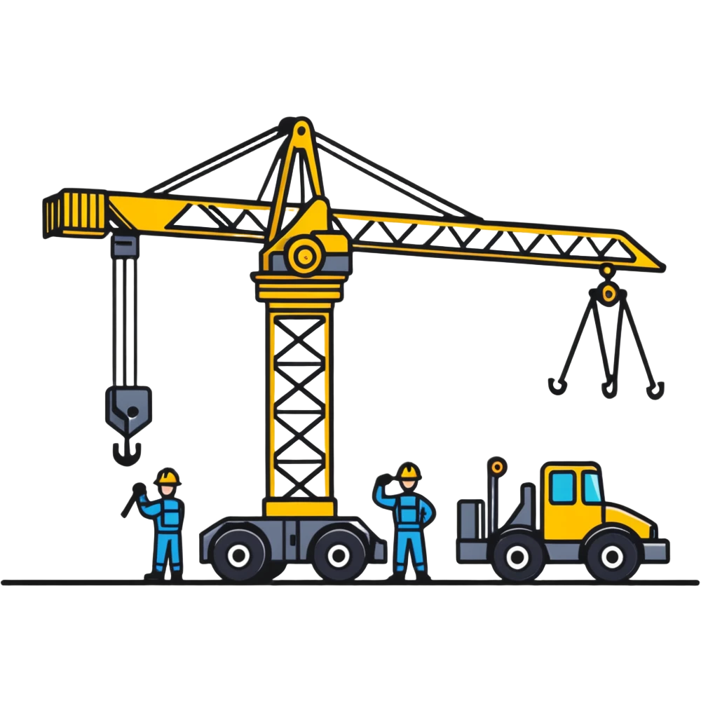 3 mechanics guys standing around a crane emoji