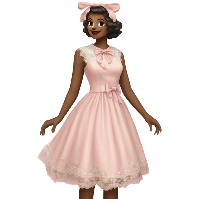 highly detailed pale pink Vintage bow dress with lace and florals  emoji