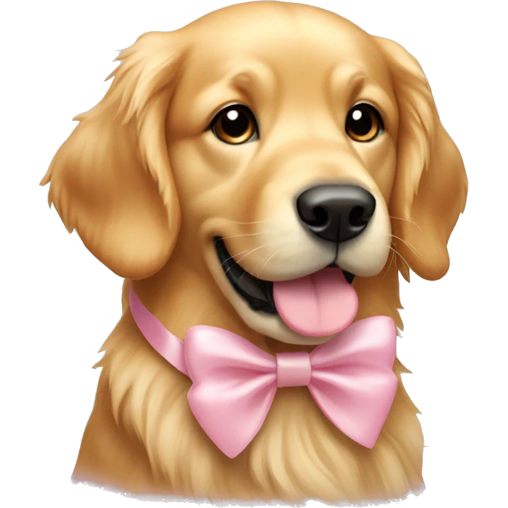 Golden Retriever with a light pink bow around its neck emoji