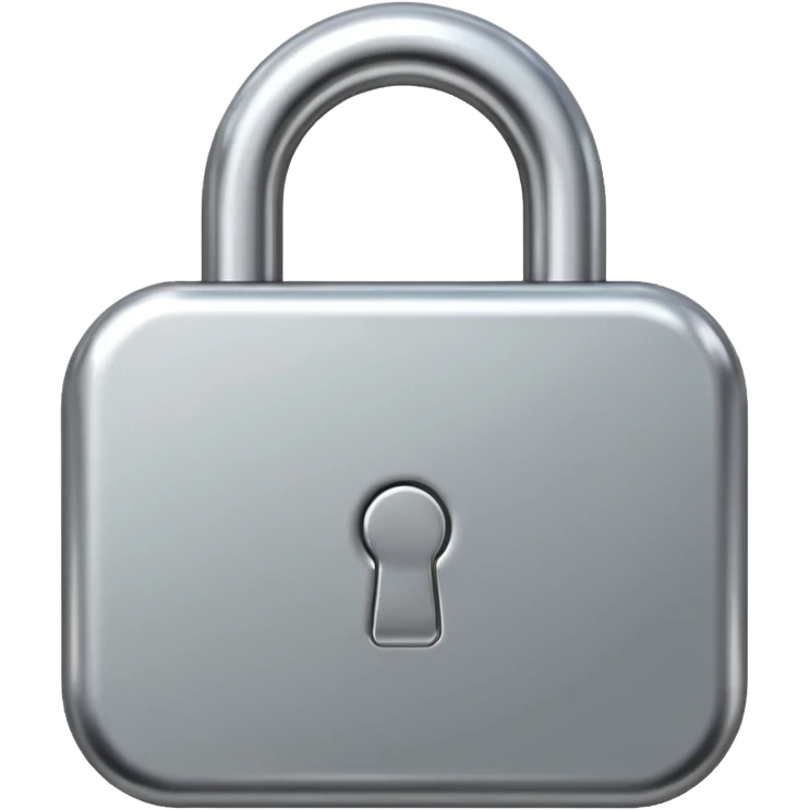 Chrome silver lock emoji, iOS emoji style, smooth metallic surface, rounded edges, reflective highlights, minimalistic emoji