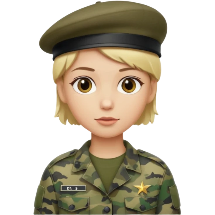 a soldier with short blonde hair in camo man in a beret  emoji