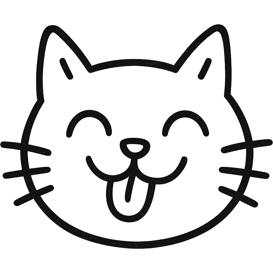 hand-drawn outlined icon of a funny cat face emoji