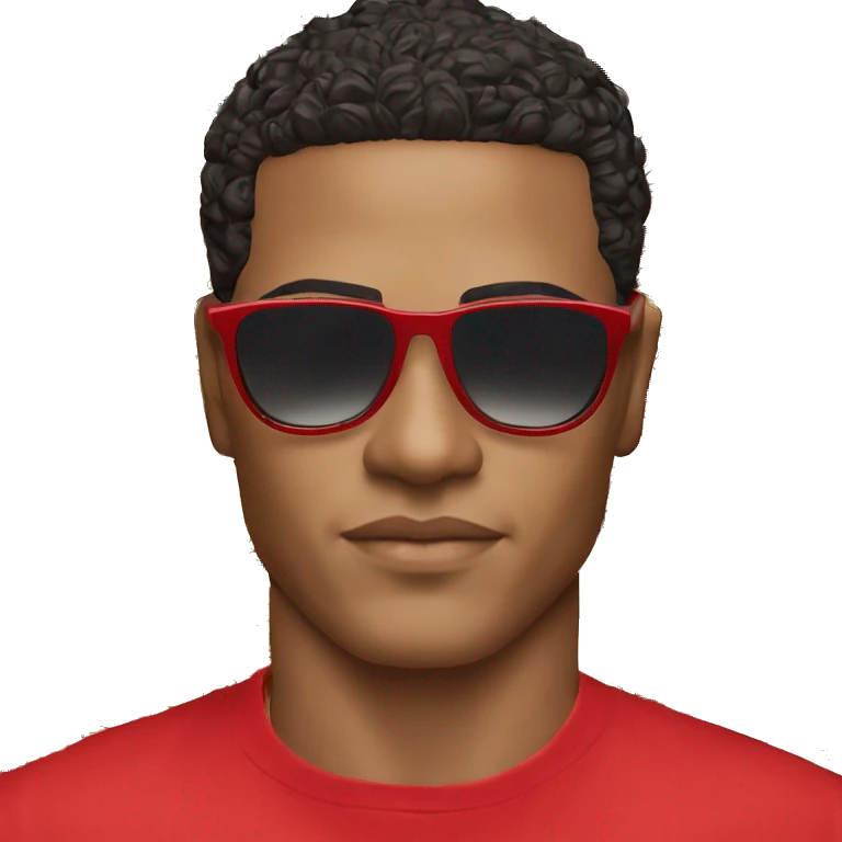 Lightskin man with a red shirt Versace sunglasses and a shape up emoji