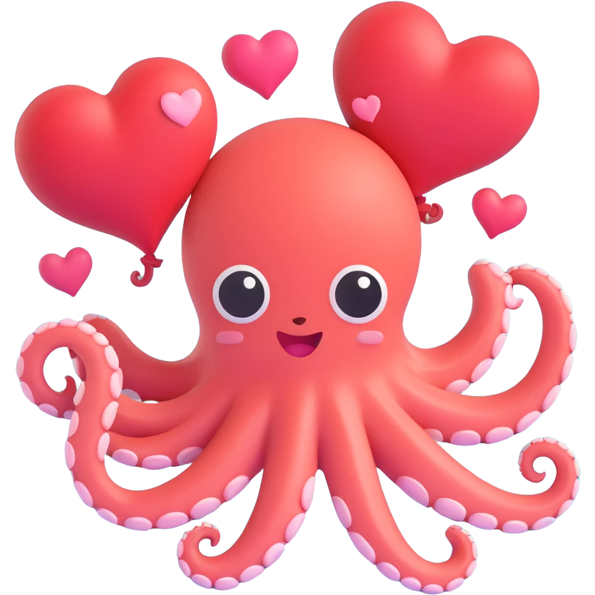 cute octopus with heart shapes, expressing love emoji