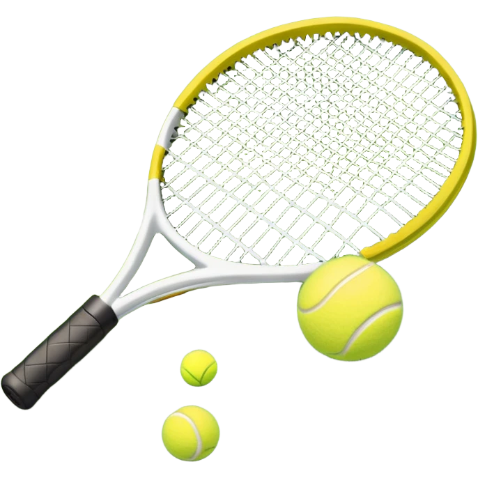A tennis racket and ball on a grass or hardcourt surface, symbolizing the sport. The racket has a sleek design with tightly strung strings, while the bright tennis ball rests nearby, capturing the essence of precision, agility, and competition. emoji