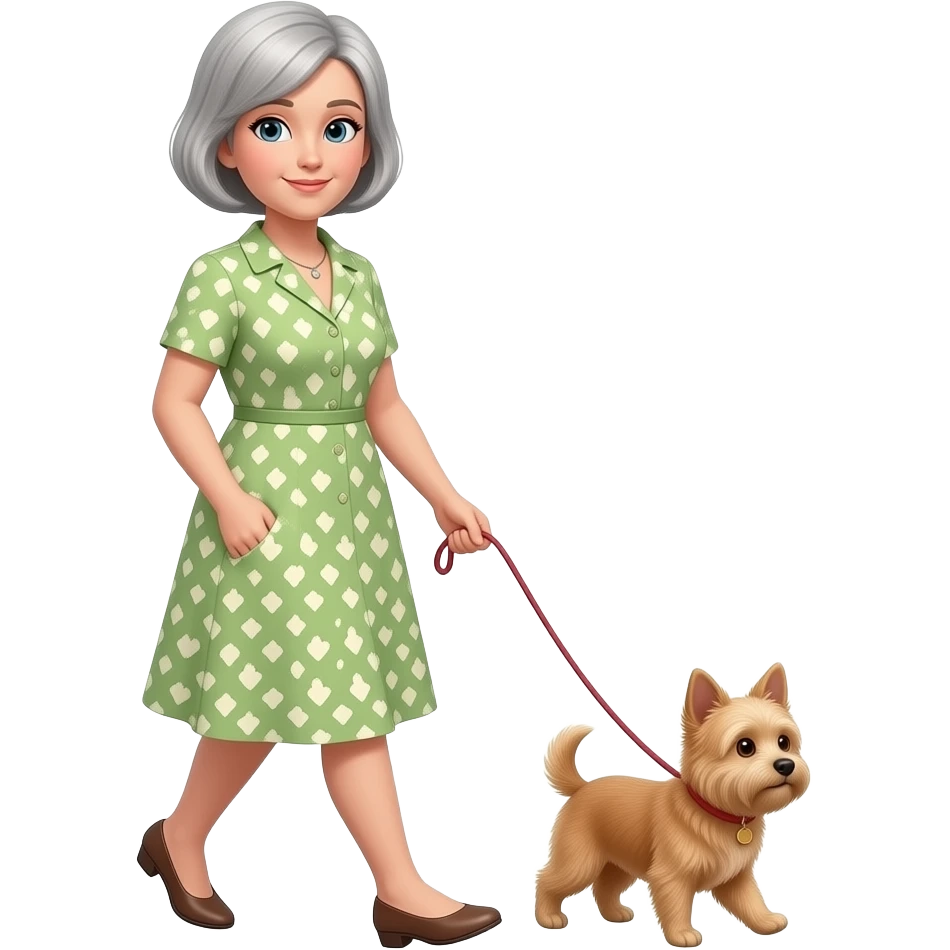 woman with short gray hair walking small tan dog emoji