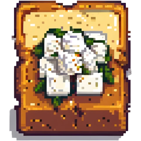 feta cheese, pixel art style, small white cheese block with crumbles, minimal details emoji