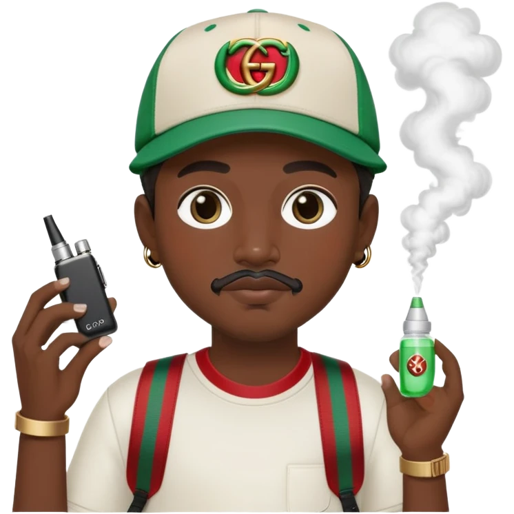 A Boy with gucci cap, goatee, gucci fanny pack, and vape in his Hand  emoji