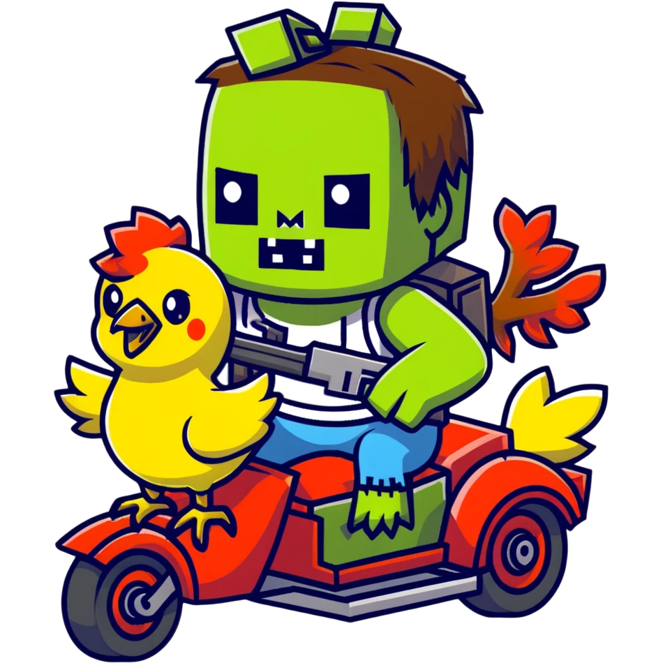 baby Minecraft zombie holding a gun while riding a chicken emoji
