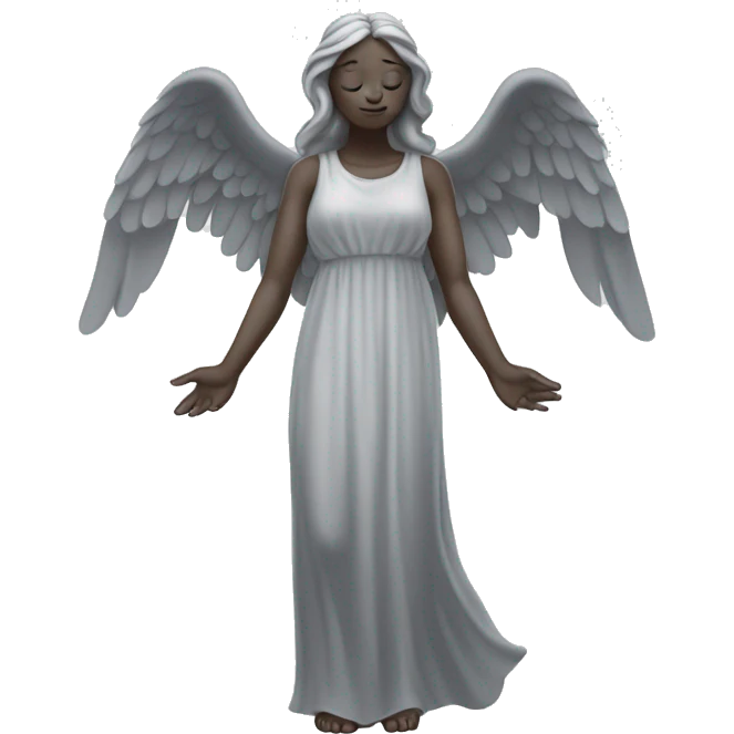 full body gray statue of angel with wings, a long dress, and gray skin. Her hands should be up and covering her eyes so they can't be seen. emoji