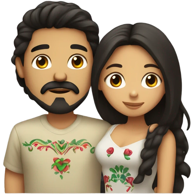 Mexican girl and Mexican guy kissing . Girl has dark hair and guy has goatee emoji