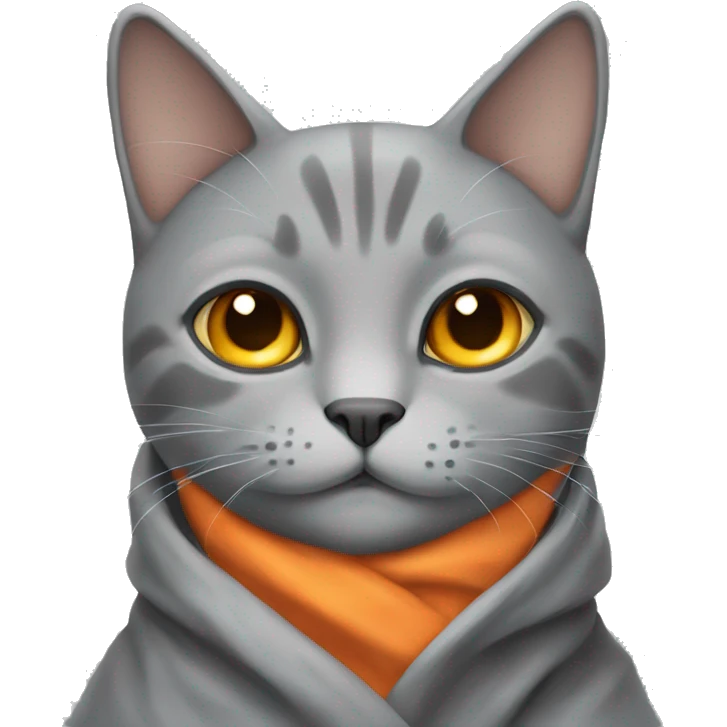 grey cat orange glass eyes in blanket emoji