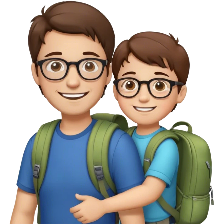 Father with glasses and son brow hair happy backpack buddies emoji