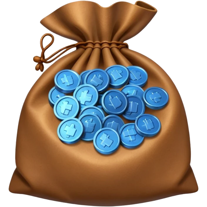blue coins inside an opened brown money bag  emoji