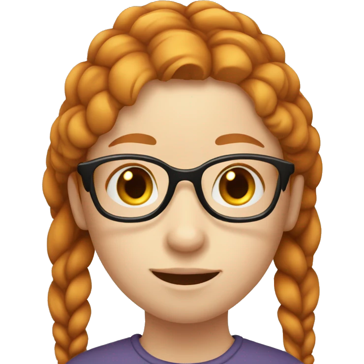 emoji of a ginger girl with pale skin and brown eyes and a braid and glasses emoji