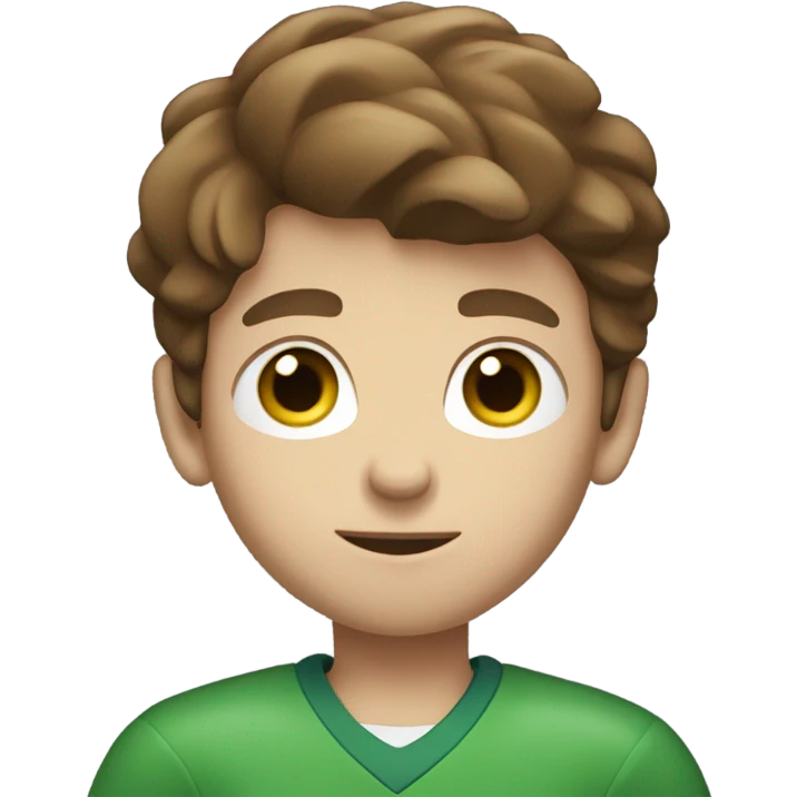 boy with brown hair and blue eyes. wearing a green shirt. holding an american football. from the chest up emoji