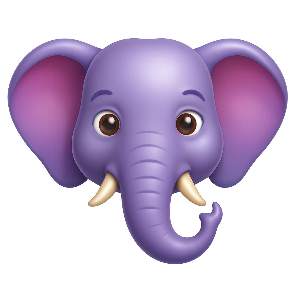 Create an emoji that looks exactly like the reference image, in iOS emoji style. 3D, shiny, smooth gradients, soft shadows, purple elephant head, classic emoji look. Add a subtle highlight to the ears. emoji