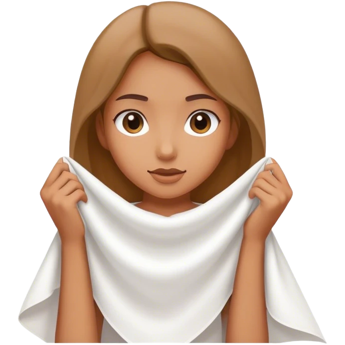 girl holding a square of white cloth by the two corners emoji