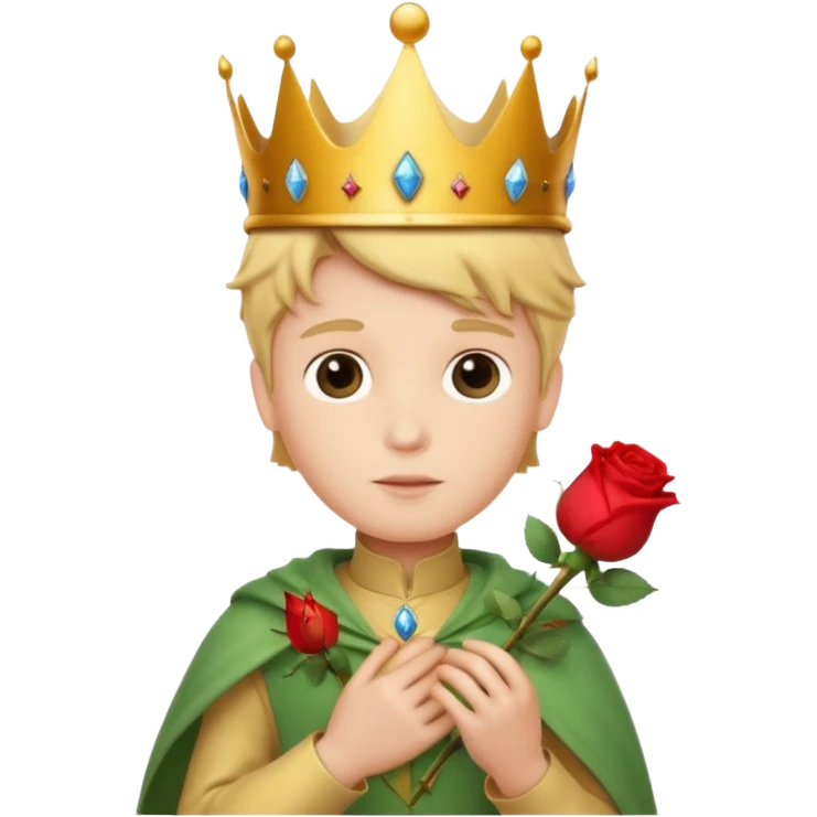 The Little Prince with a crown and a rose in his hand emoji
