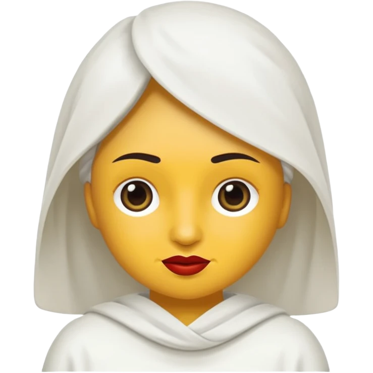 vull un perosnatge estil bimoji que sigui com una nimfa bella i fantasmal amb túniques blanques. Té la pell literalments blanca com el guix, cabell platejat, un nas llarg, ulls negres grans i llavis carmesí. que estigui somrient emoji