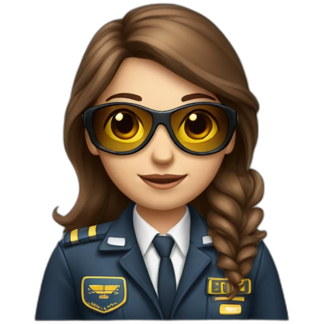young long brown hair female Boing airplane pilot with sun glasses emoji