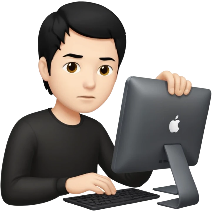man with black hair using a pc emoji