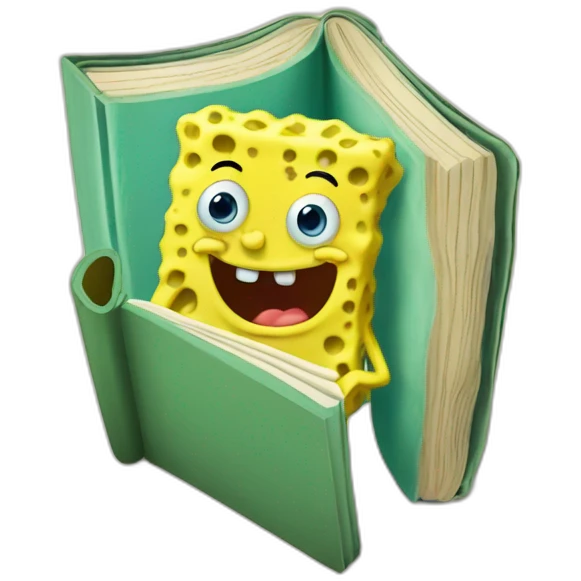 Silly Sponge Bob reading thick book emoji