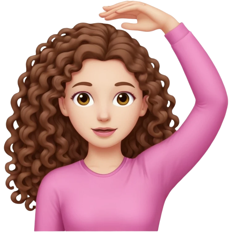pale white girl with long brown curly hair stretching pink emoji