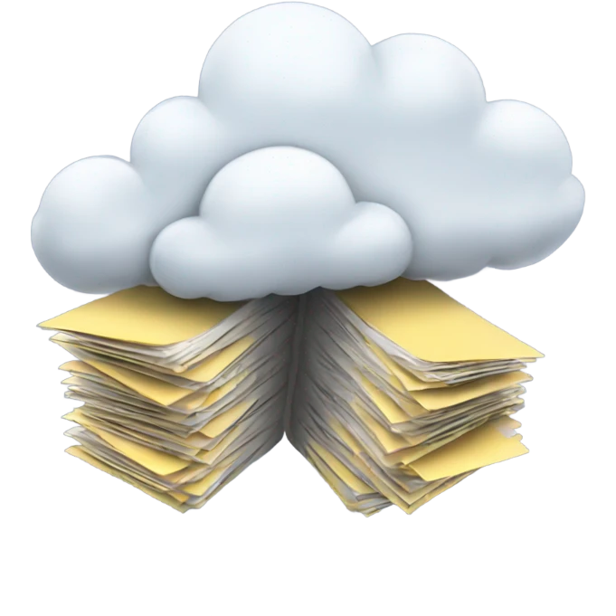 A cloud with folders and files flying in and out of it. emoji